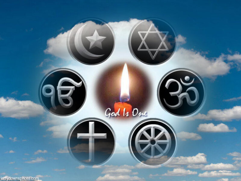 Religious Symbols Around Candle — Blue