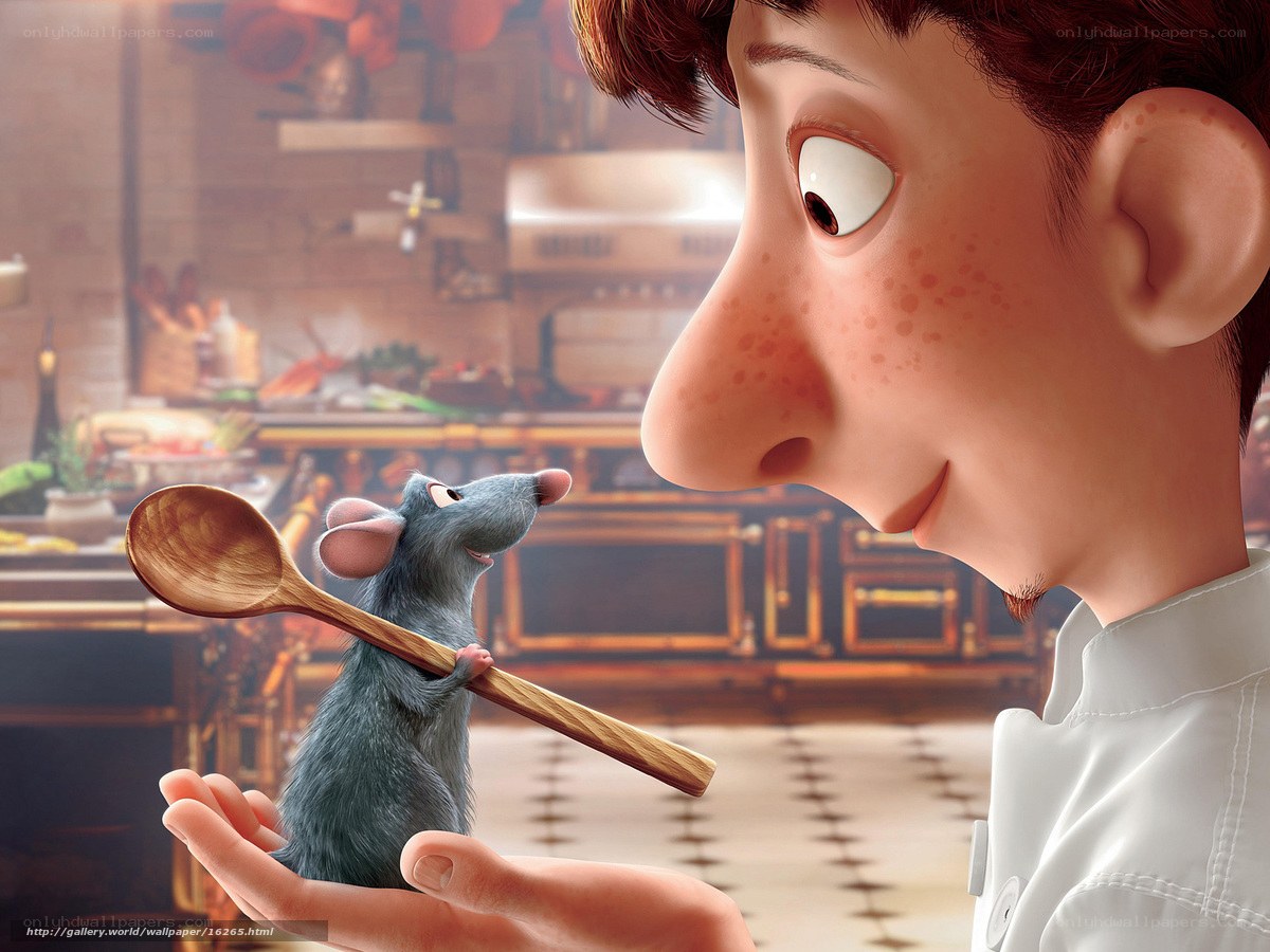 Remy and a chef in a kitchen