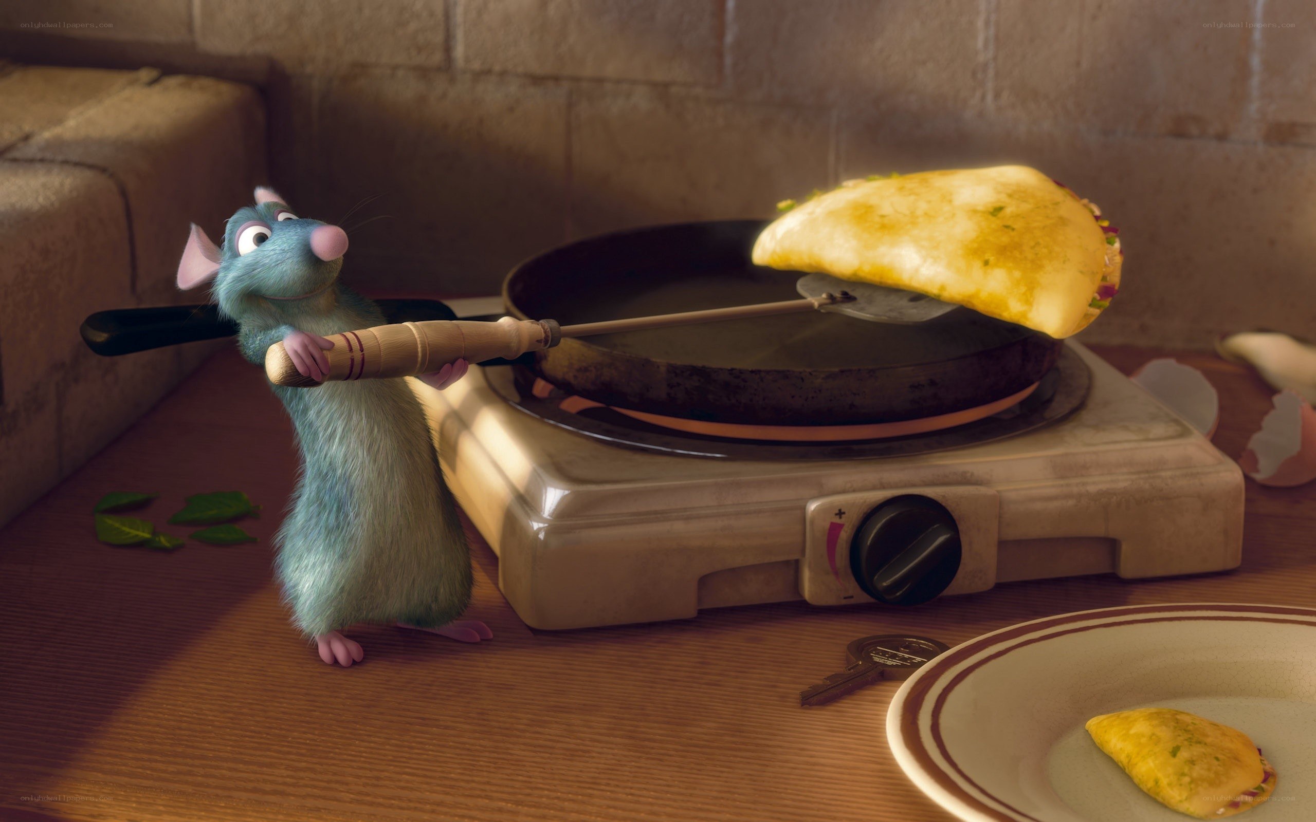 Remy cooking a taco