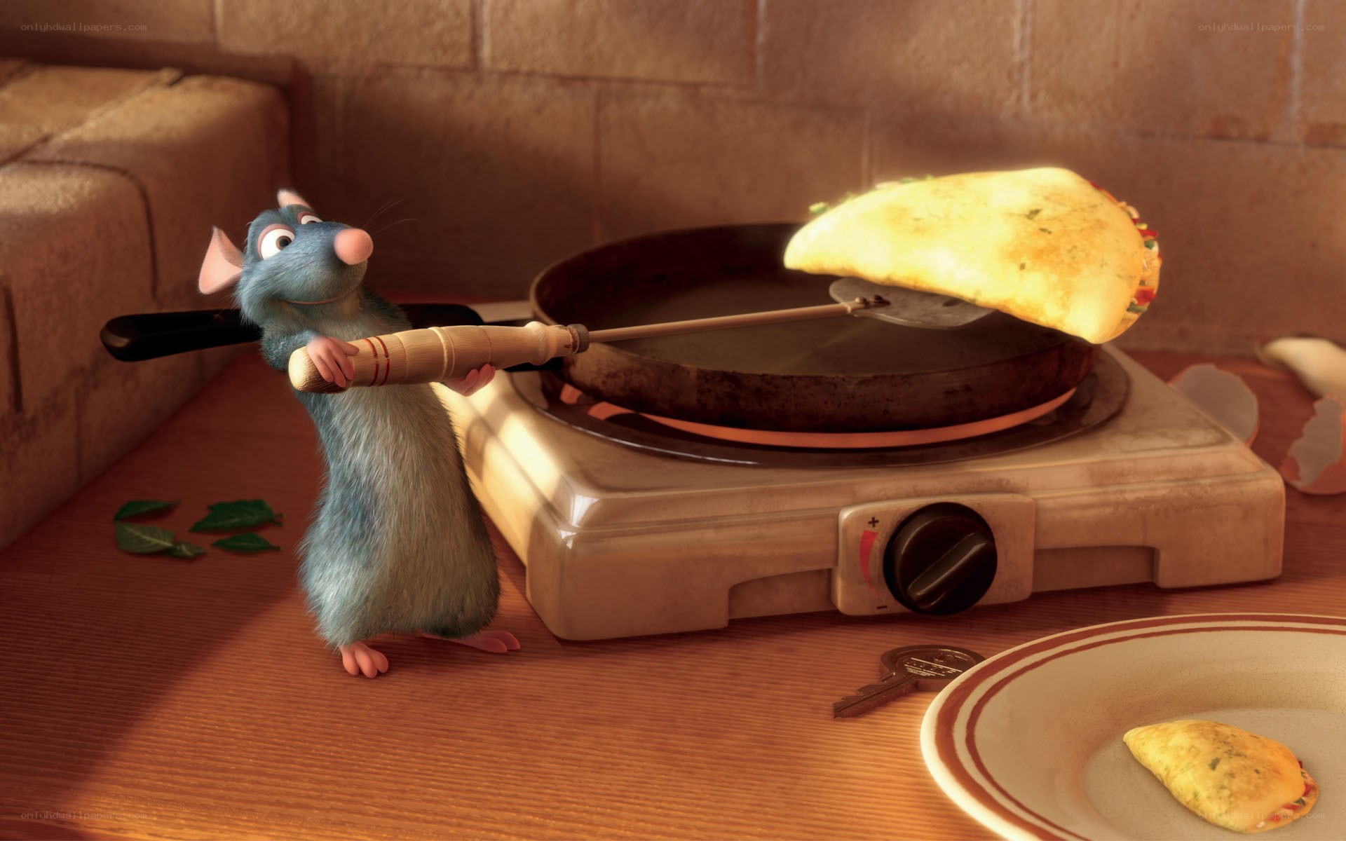 Remy cooking a taco