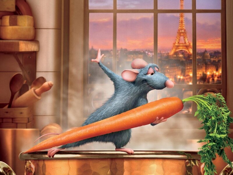 Remy the rat with a carrot