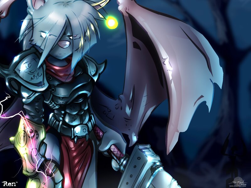 Ren in armor with glowing weapon