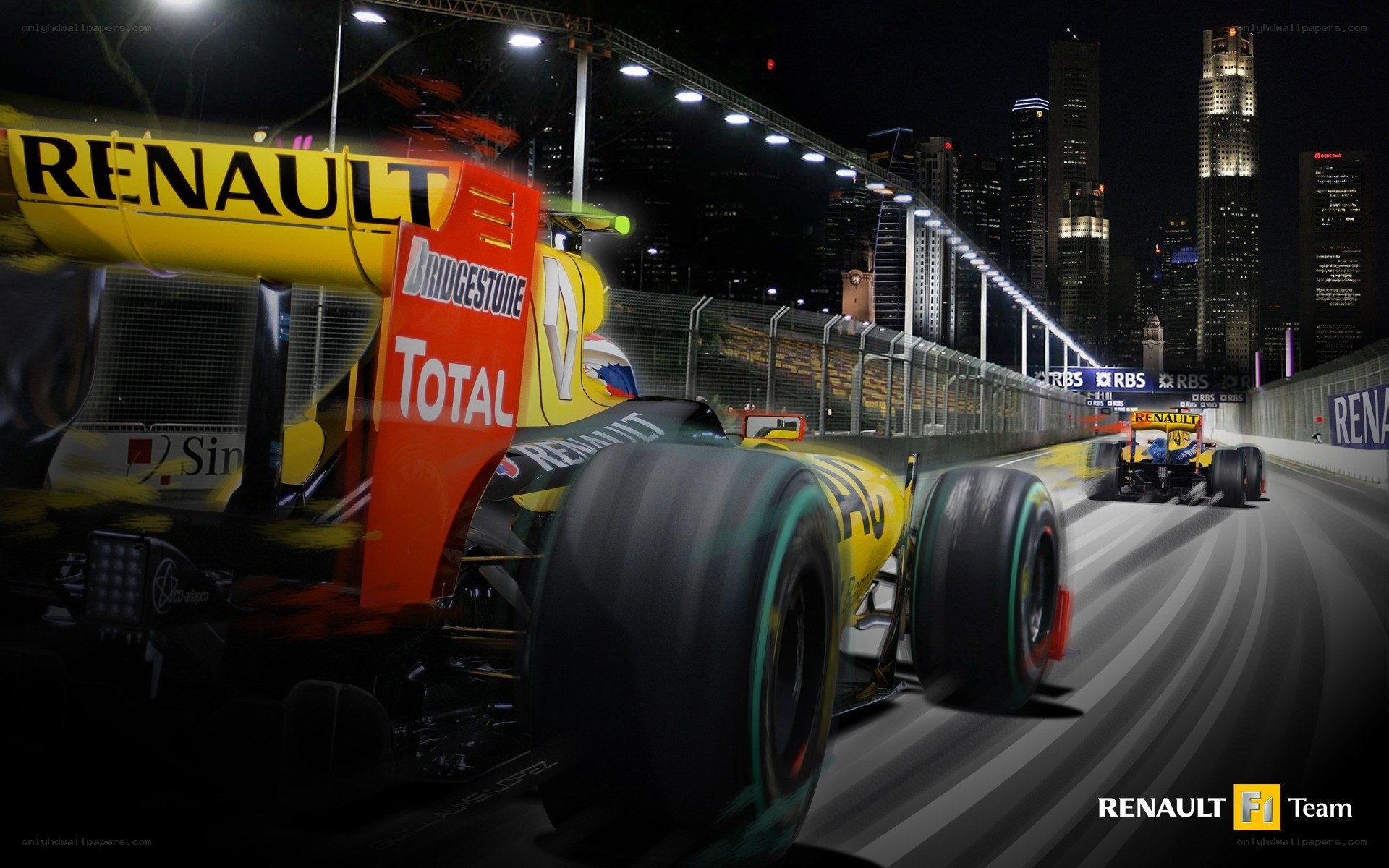 Renault F1 car at night