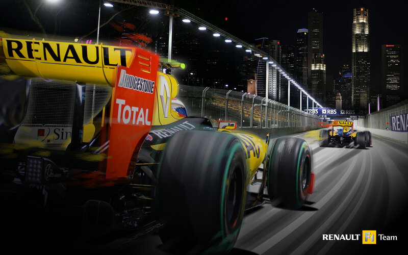 Renault F1 Car on Track — Yellow