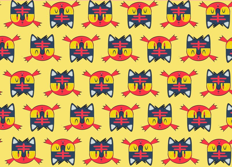 Repeating Cartoon Cat Heads