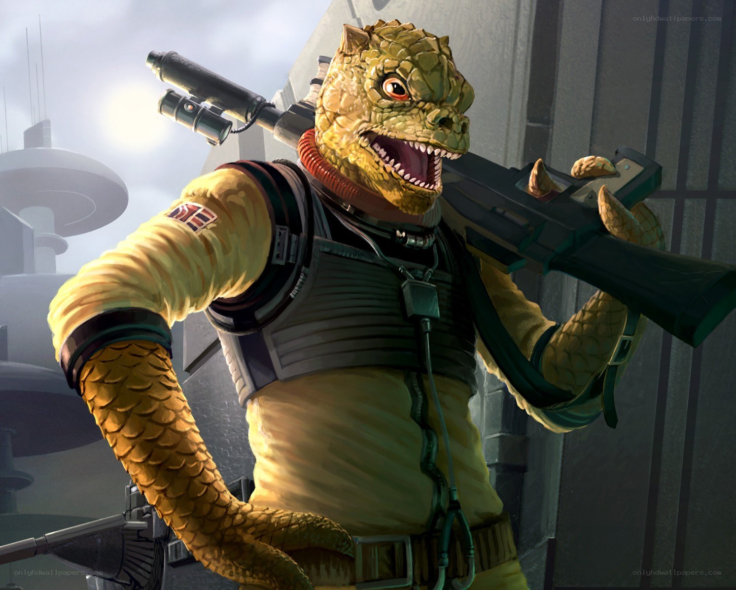 reptilian soldier with weapon