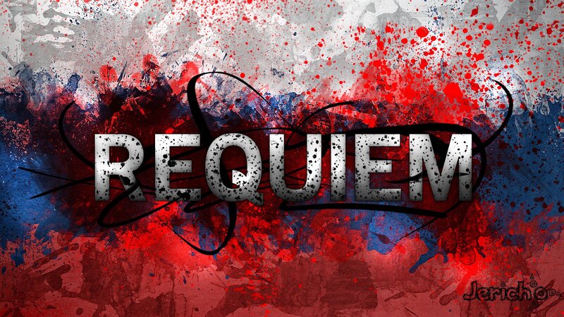 Requiem text on splattered background