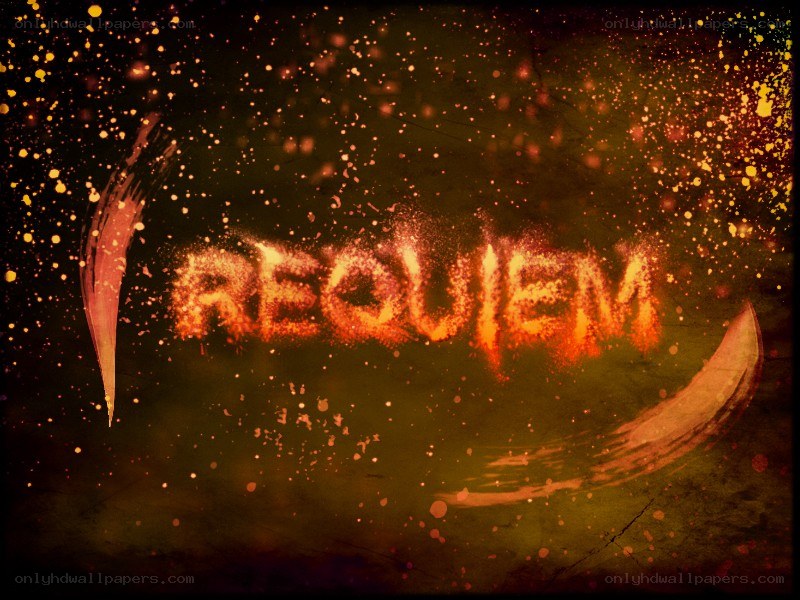 Requiem text with fiery particles