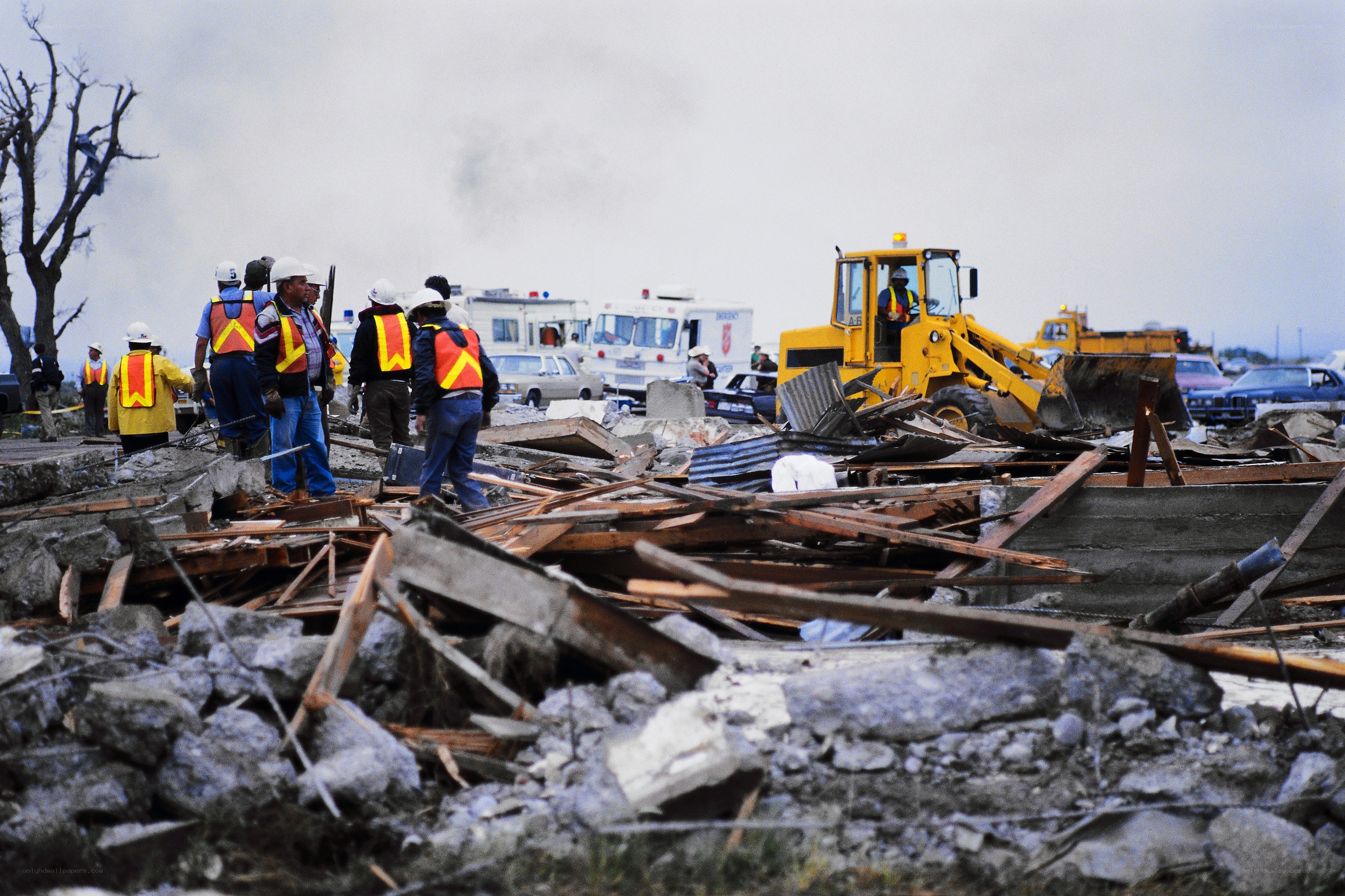 Rescue workers at disaster site
