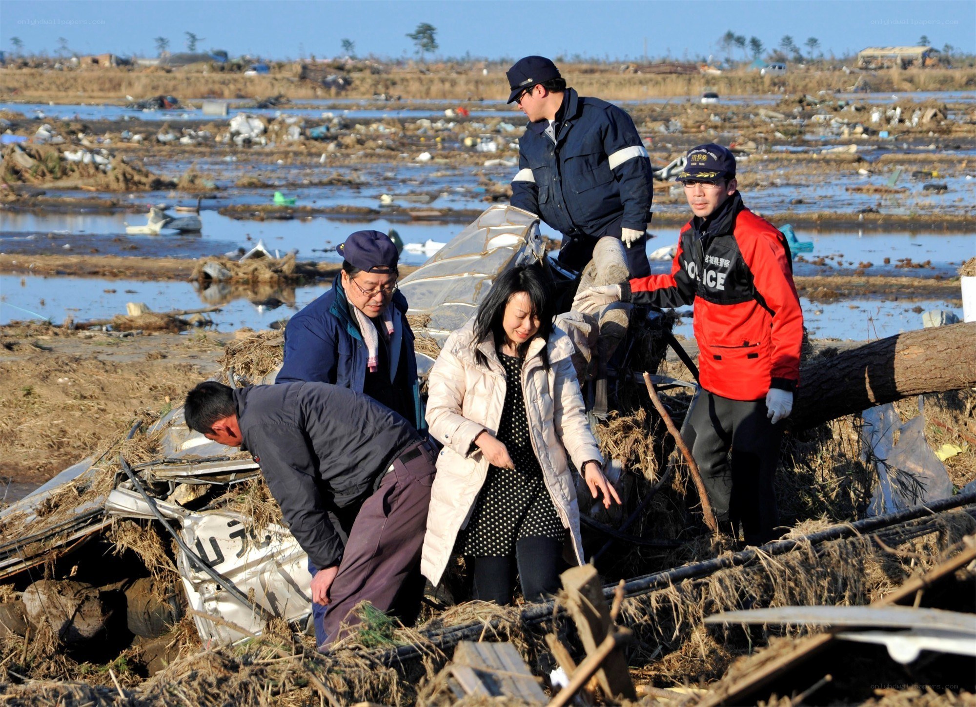 Rescue workers at disaster site