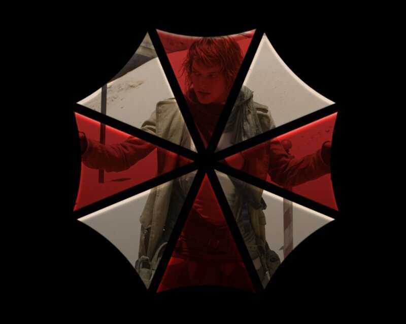 Resident Evil character in umbrella logo