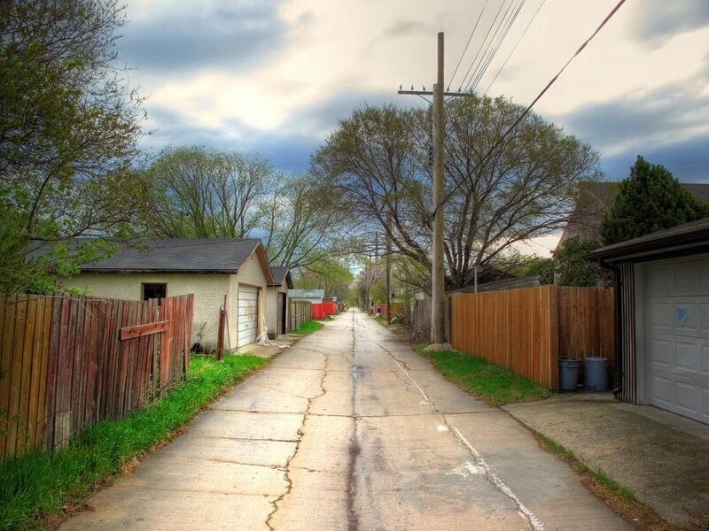 Residential alley with garages