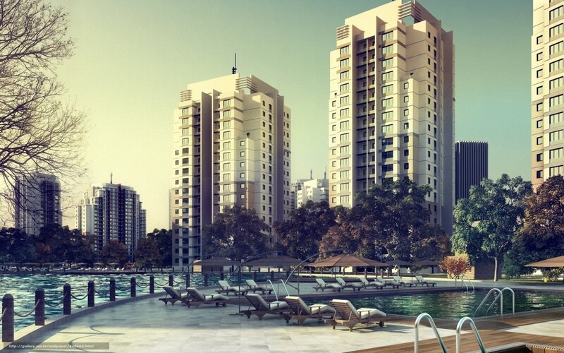 Residential Buildings and Pool — Beige