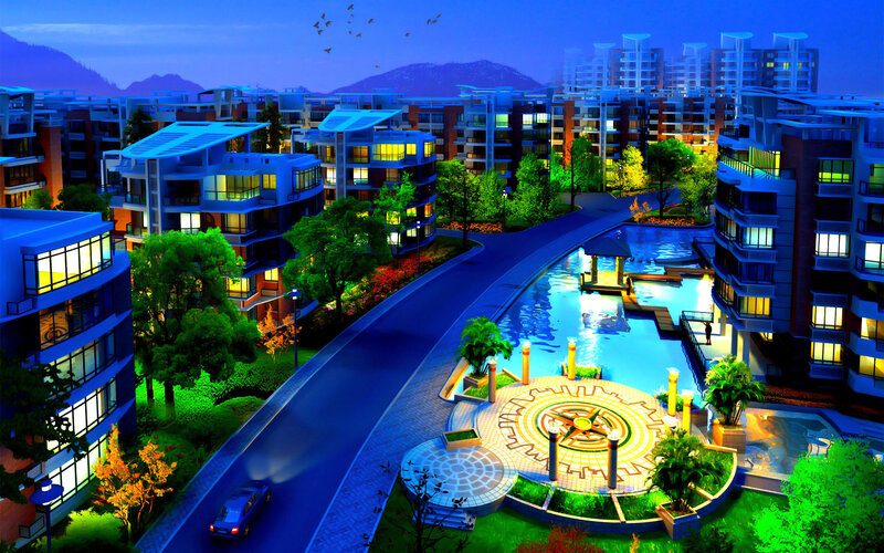 Residential Complex at Night