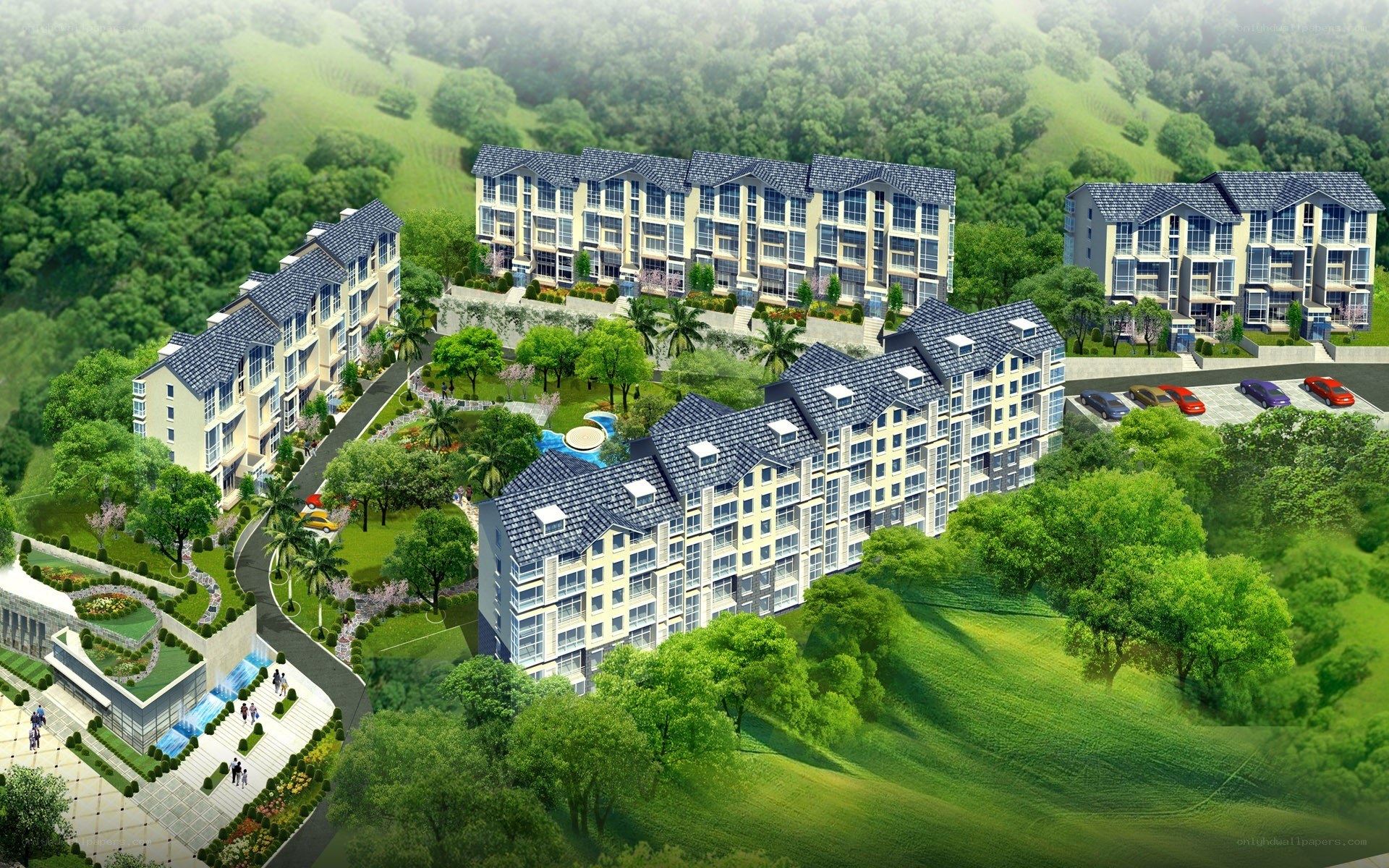 Residential complex in green hills