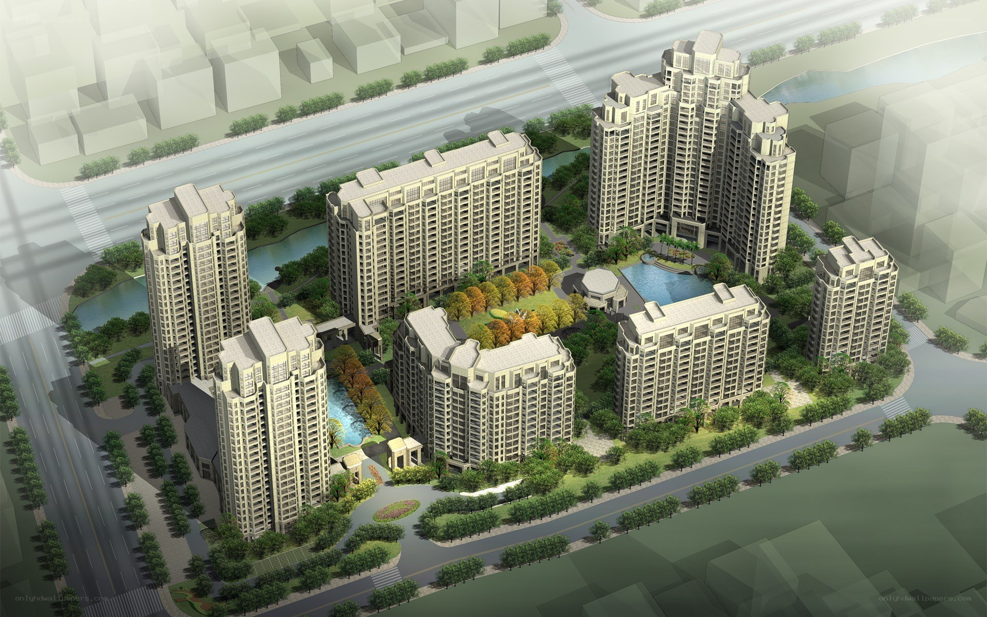 Residential complex with high-rise buildings