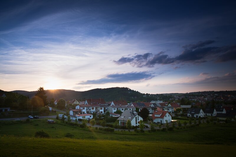 Residential Houses at Sunset — Blue