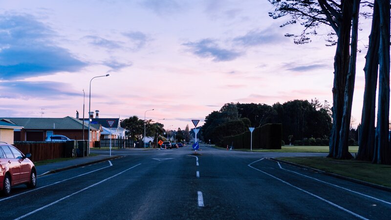 Residential Street at Dusk — Blue