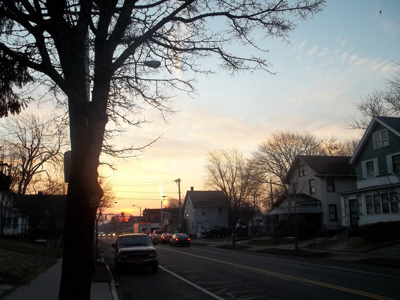 Residential Street at Sunset