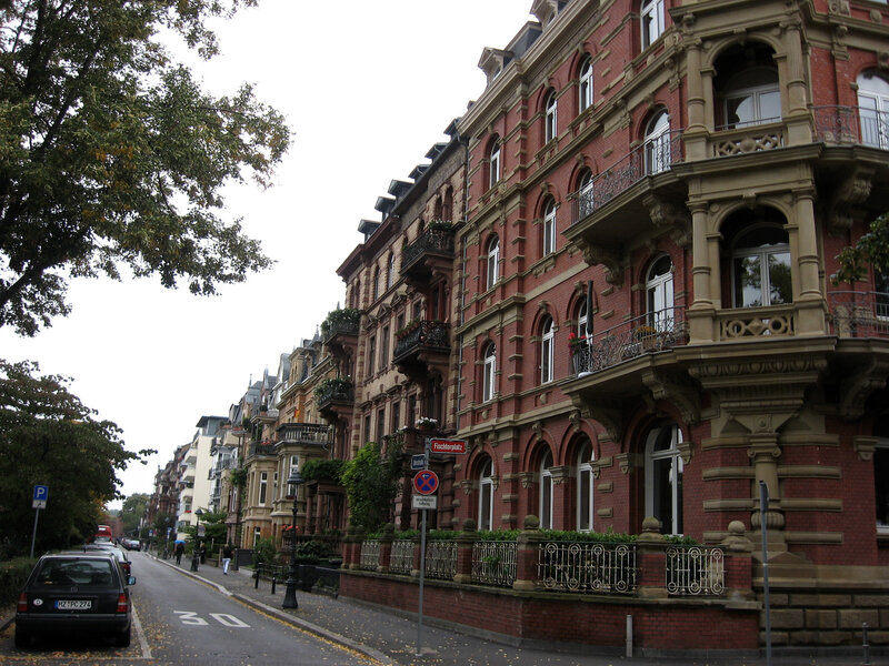 residential street with historic buildings