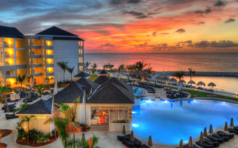 Resort at Sunset — Blue, Serene, Photograph