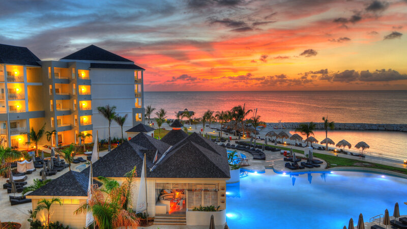 Resort at Sunset — Blue, Serene