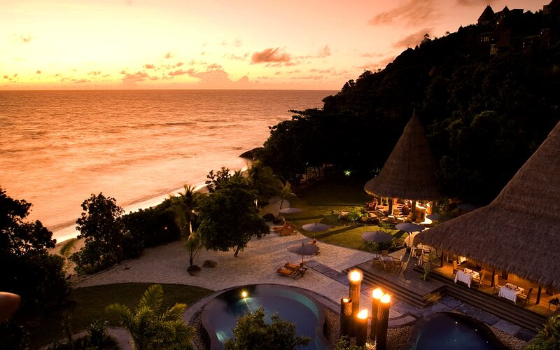 Resort at Sunset — Orange, Serene, Photograph