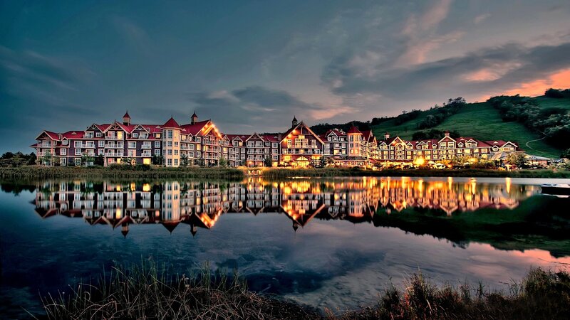 Resort Buildings at Dusk — Blue, Serene