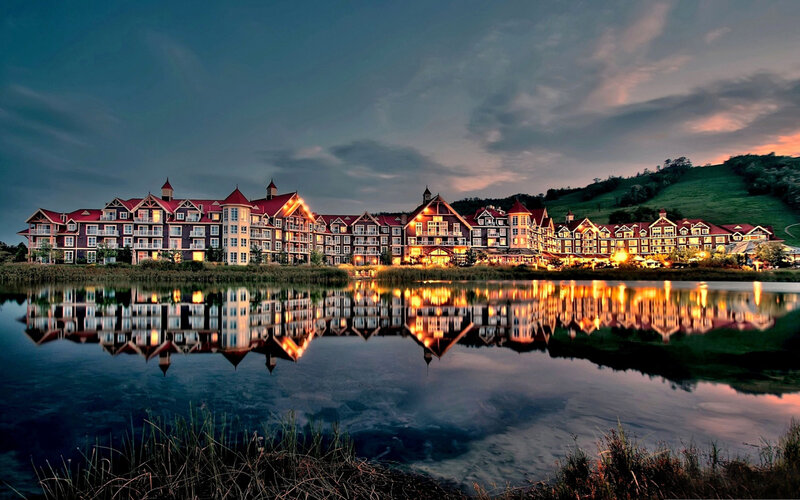 Resort Buildings at Dusk — Blue