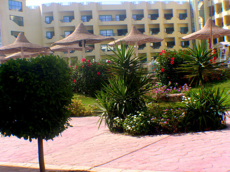 Resort garden with umbrellas