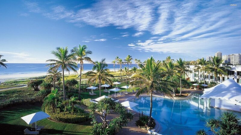Resort Pool and Beach — Blue, Serene, Morning