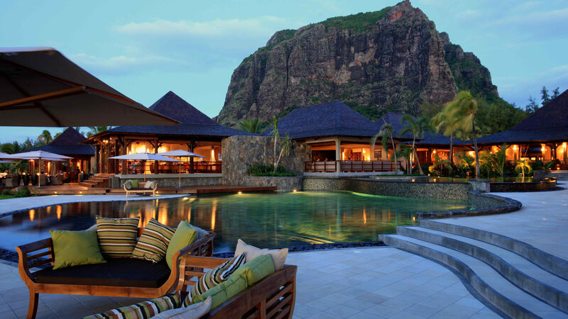 Resort Pool at Dusk — Blue, Serene, Sunset, Photograph
