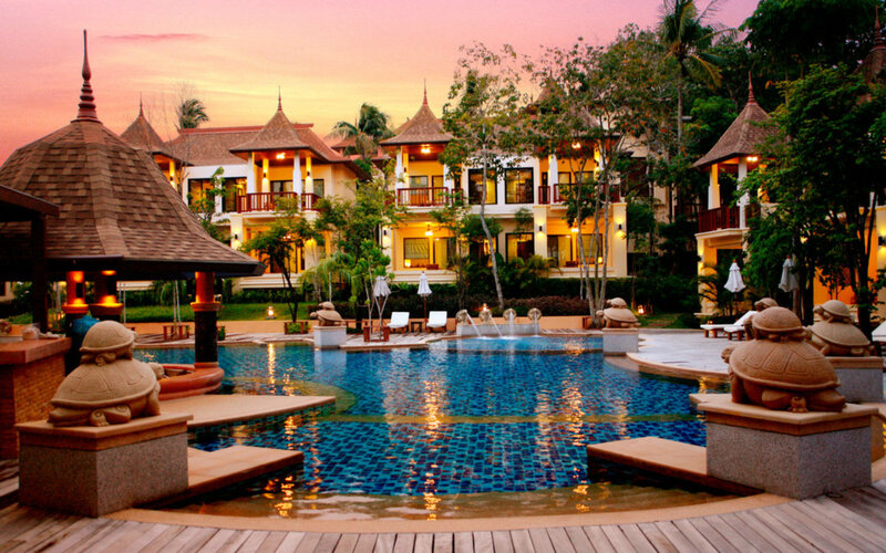 Resort Pool at Dusk — Blue, Serene, Sunset