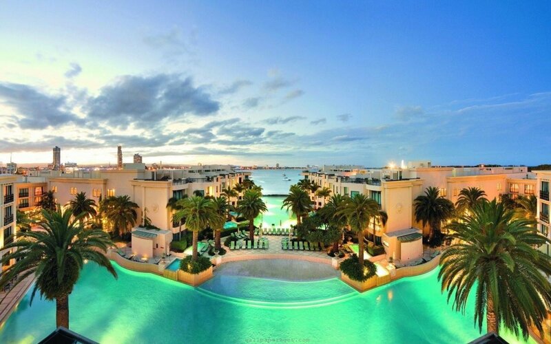 Resort Pool at Dusk — Blue, Serene