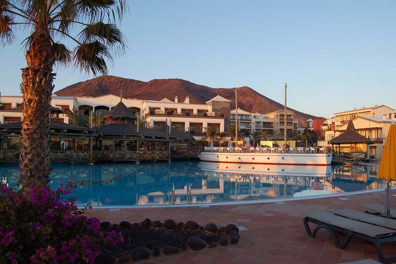 Resort Pool at Sunset — Blue, Serene, Photograph
