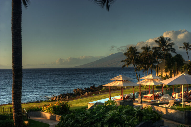 Resort Pool with Ocean View — Blue, Serene, Sunset