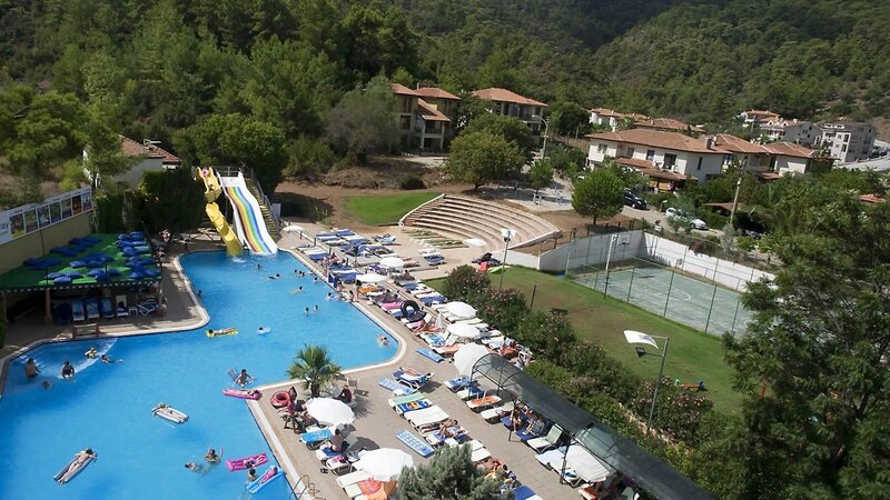 Resort pool with water slides