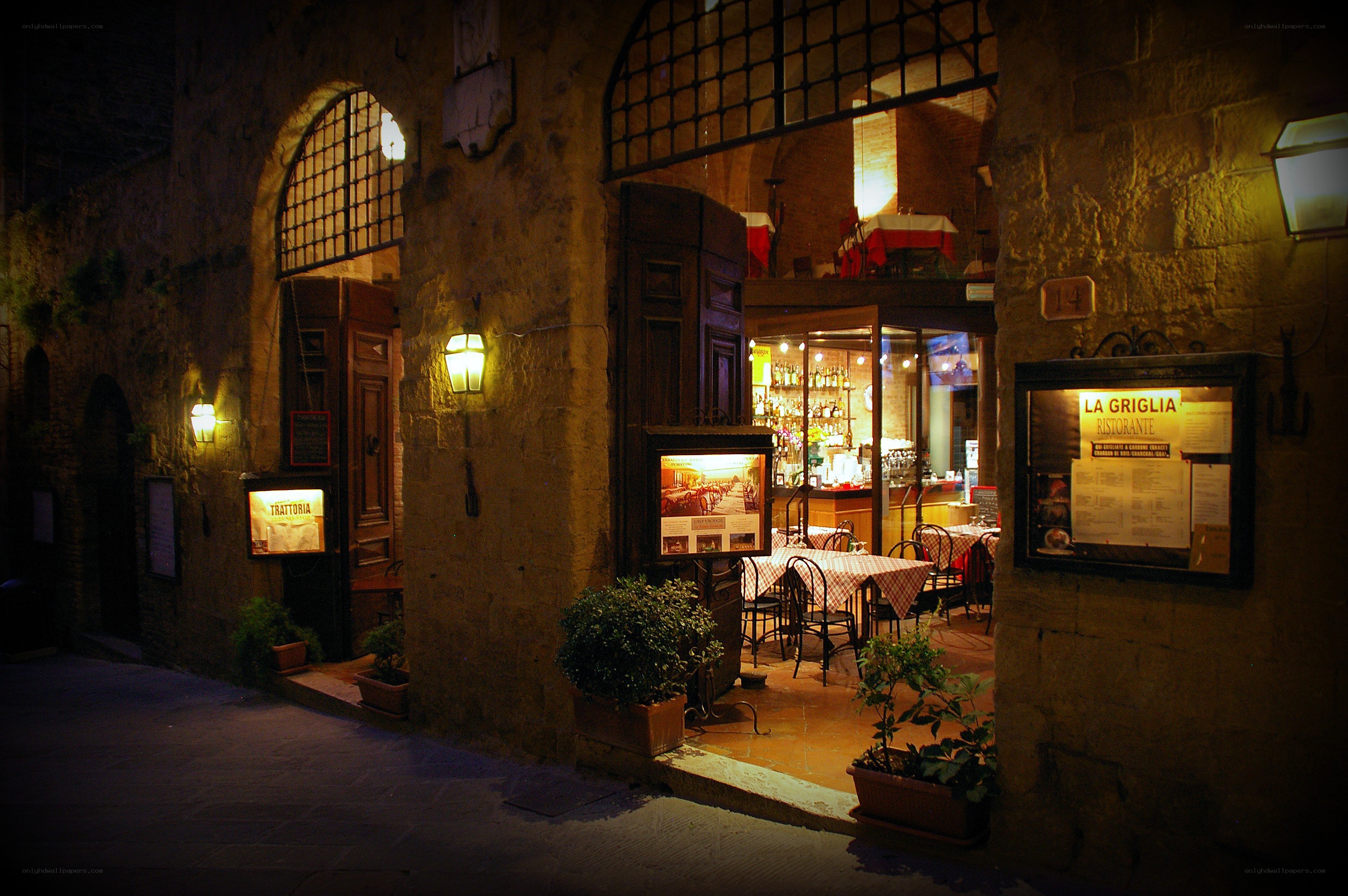 Restaurant at night in Italy
