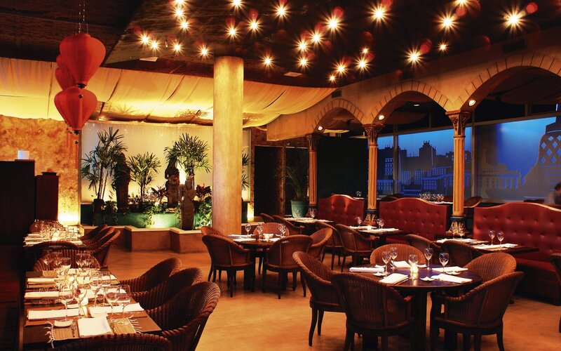Restaurant Dining Area — Brown, Warm, Night