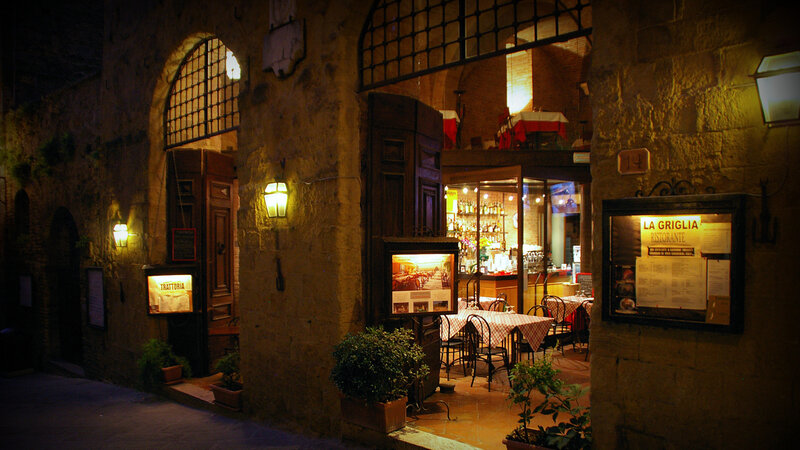 Restaurant Entrance at Night — Brown, Cozy