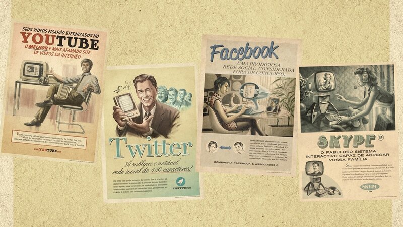 Retro Ads on Wall — Beige
