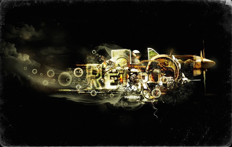 Retro Airplane Collage — Black, Dramatic