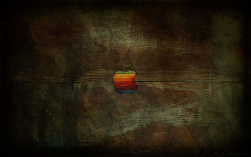 Retro Apple logo on wood