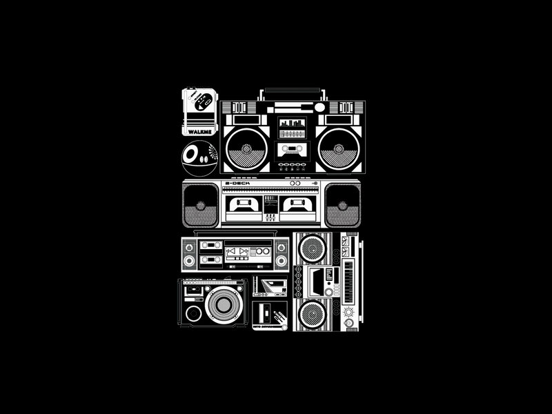 retro audio devices collage