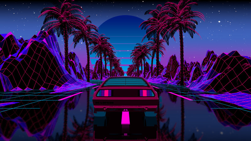 Retro Car on Neon Road