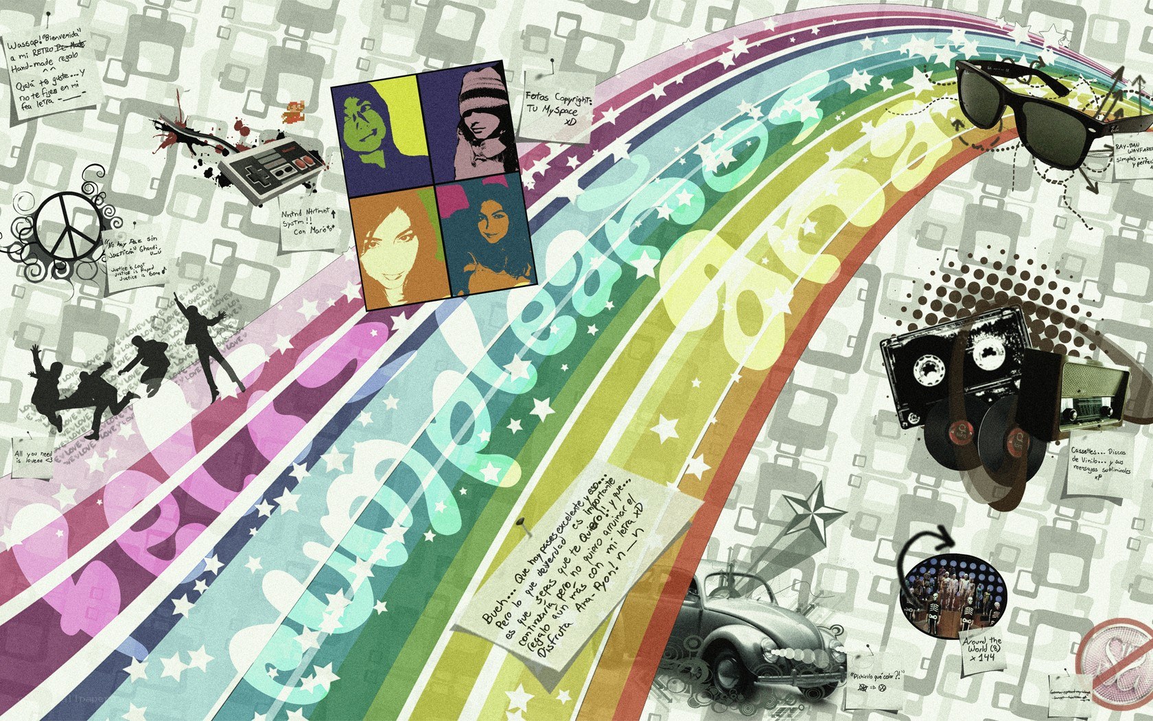Retro collage with rainbow design