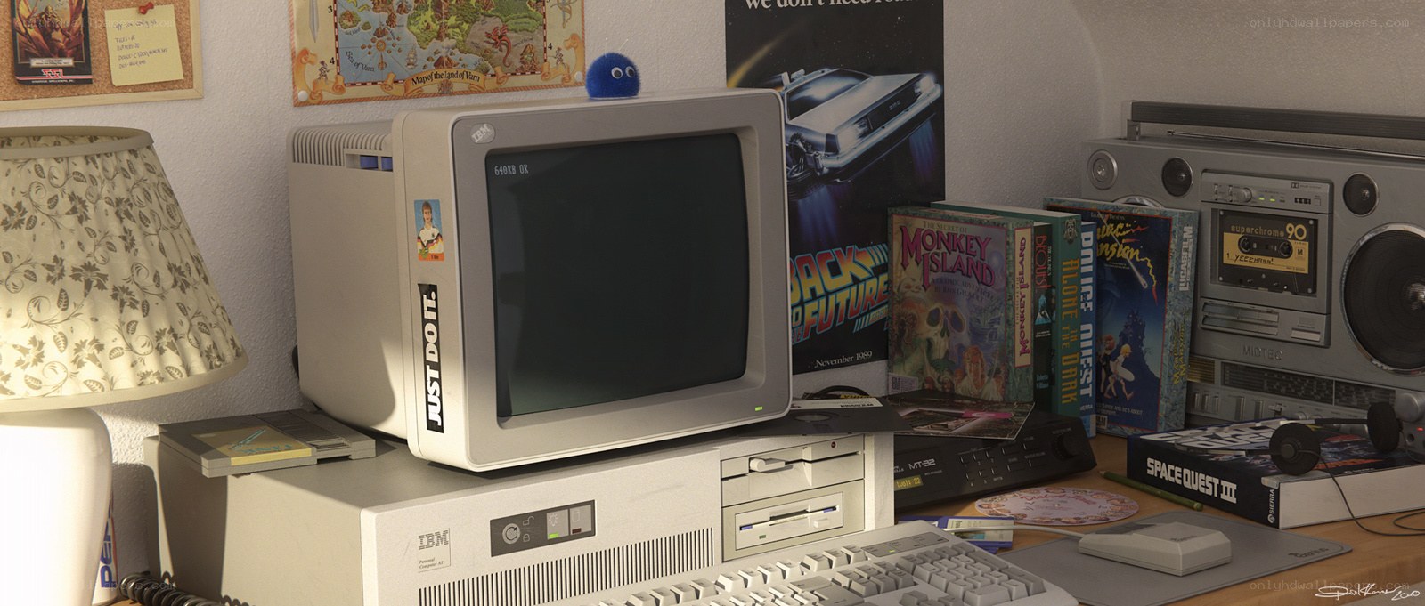 retro computer desk setup