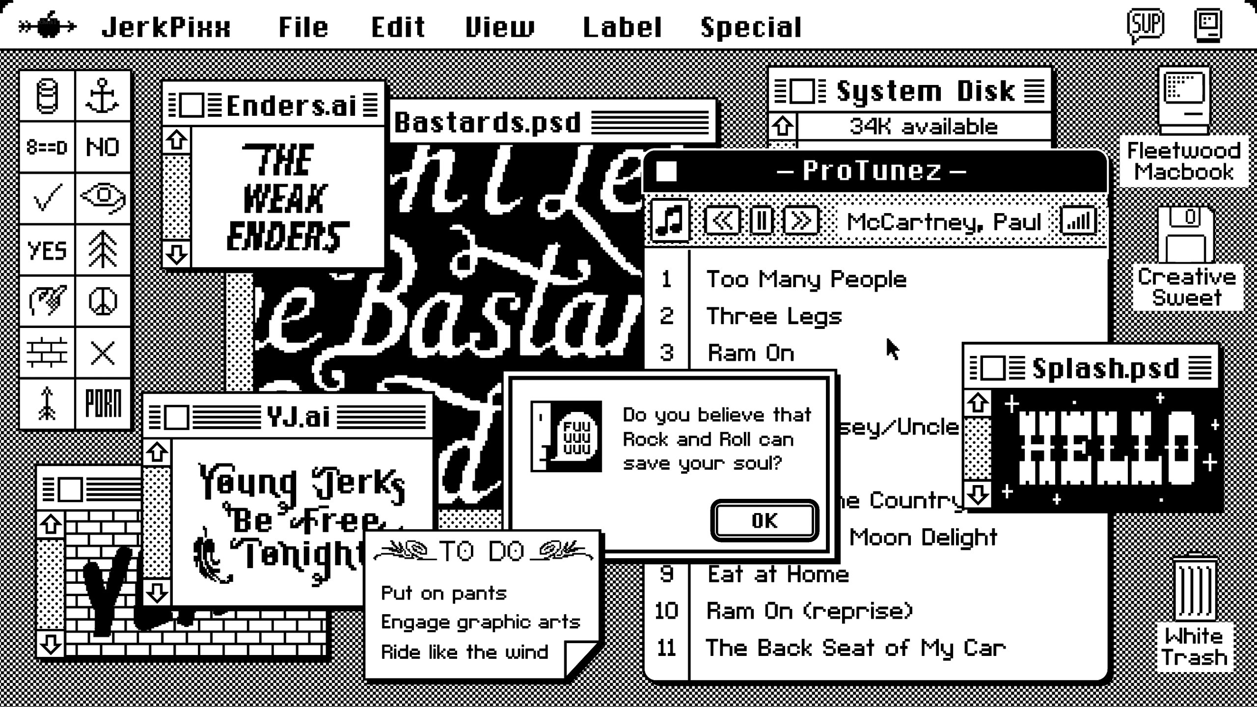 Retro computer desktop with music and design apps