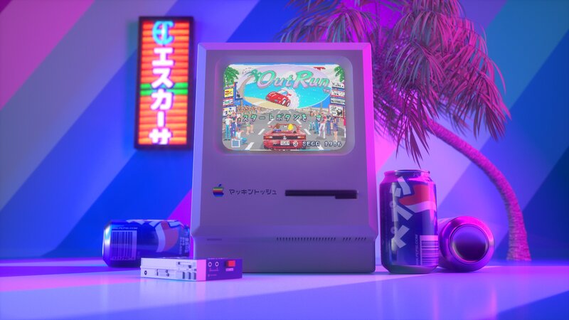 Retro Computer Setup — Purple, 3d Render
