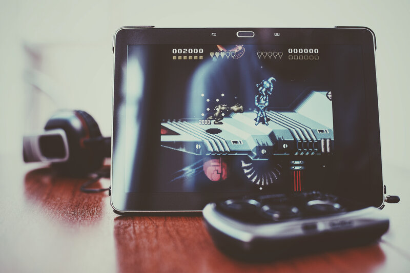 Retro game on tablet